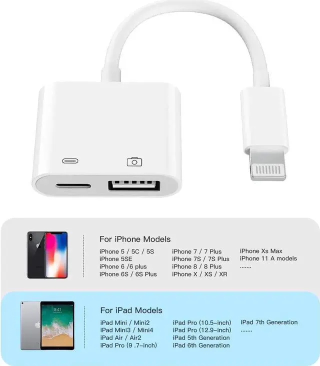 Alt view image 7 of 7 - Certified Lightning Male to USB Female Adapter OTG and Charger Cable for iPhone 11 12 Mini max pro xs xr x se 7 8plus Ipad air A Camera Memory Stick Flash Drive Cord Converter Charging Splitter