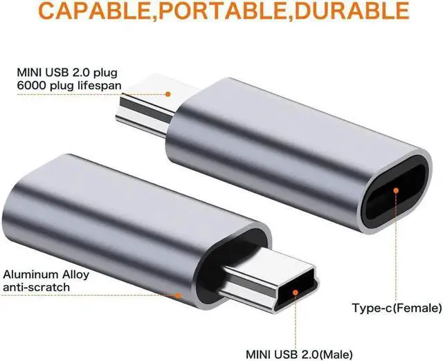 Alt view image 2 of 5 - USB C to Mini USB 2.0 Adapter (2-Pack)Type C Female to Mini USB 2.0 Male Convert Connector Support Charge & Data Sync Compatible GoPro Hero 3+ MP3 Players Dash Cam Digital Camera GPS Receiver etc