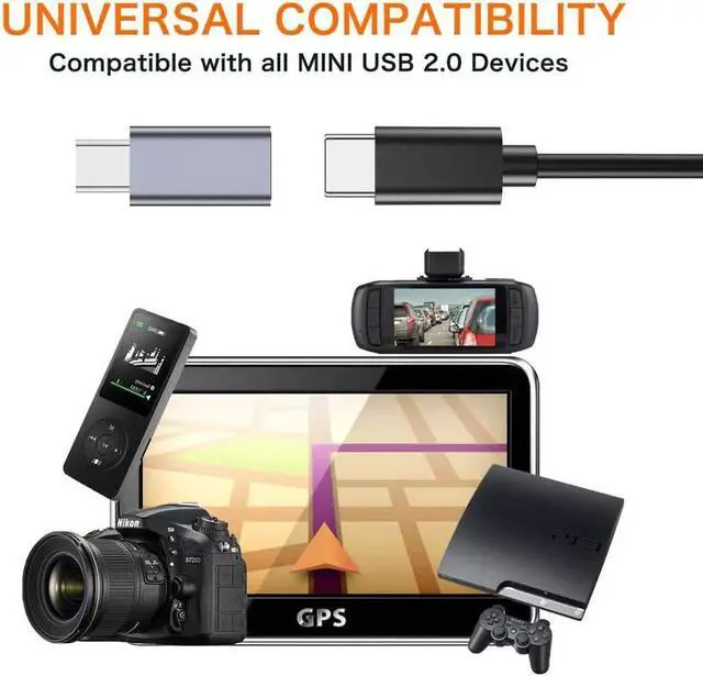 Alt view image 4 of 5 - USB C to Mini USB 2.0 Adapter (2-Pack)Type C Female to Mini USB 2.0 Male Convert Connector Support Charge & Data Sync Compatible GoPro Hero 3+ MP3 Players Dash Cam Digital Camera GPS Receiver etc