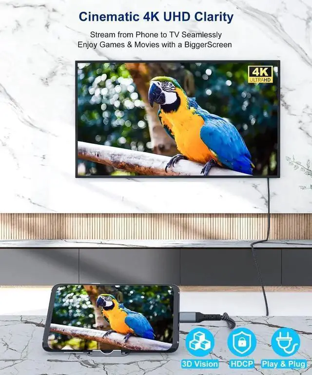 Alt view image 3 of 7 - JAENFONG USB C to HDMI 15 Feet Cable 4K Anti-Interference Gold-Plated Plugs Aluminum Type-C to HDMI Cord Thunderbolt 3 & 4 Compatible for MacBook iMac iPad Pro Galaxy Surface HP