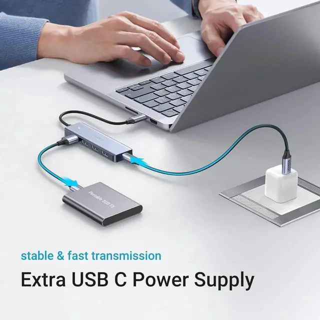 Alt view image 4 of 7 - JAENFONG USB C to USB Hub with 4 USB 3.0 Powered USB C Splitter for Laptop MacBook Pro Mac mini M4 iMac iPad Pro Chromebook XPS Galaxy S23 and More 0.5FT