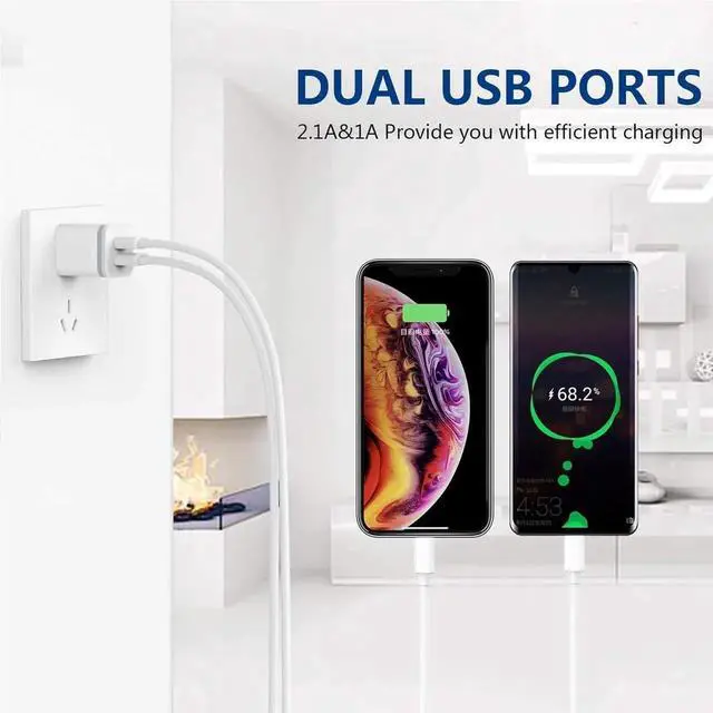 Alt view image 4 of 6 - USB Wall Charger 5-Pack 2.1A/5V Dual Port USB Cube Power Adapter Charger Plug Charging Block Replacement for iPhone Xs/XR/X 8/7/6 Plus HTC LG Moto Android Phones