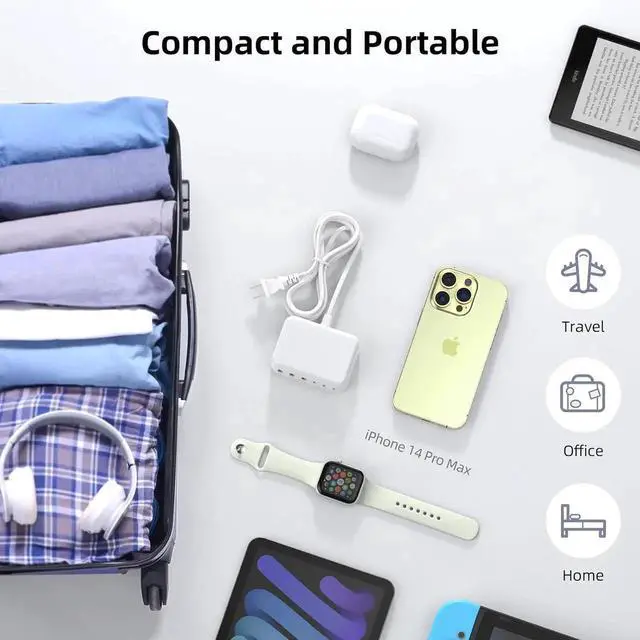 Alt view image 5 of 6 - USB C Charger Block 100W GaN 6 Port PD USB C QC USB A Wall Charger Adapter Plug Cube Super Fast Type C Charging Station Hub for iPhone 16 15 14 13 12 Pro Max iPad Pixel 5ft Extension Cord