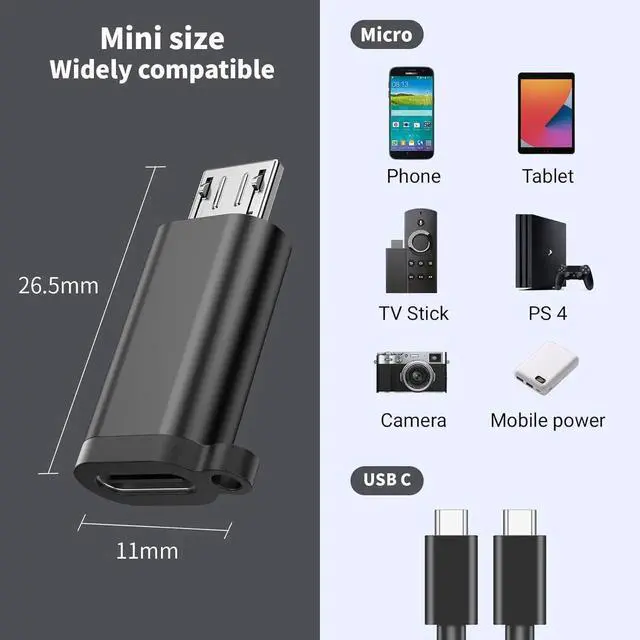 Alt view image 4 of 6 - JAENFONG Micro USB to USB-C Adapter Type C Female to USB Micro Male Convert Connector Support Charge & Data Compatible with Galaxy S6 S7 S7 Edge Kindle Ps4 and Micro USB Devices(5 Pack)