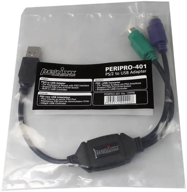 Alt view image 4 of 7 - JAENFONG PERIPRO-401 PS2 to USB Adapter for Keyboard and Mouse - Built-in USB Controller - Black