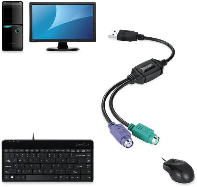 Alt view image 7 of 7 - JAENFONG PERIPRO-401 PS2 to USB Adapter for Keyboard and Mouse - Built-in USB Controller - Black