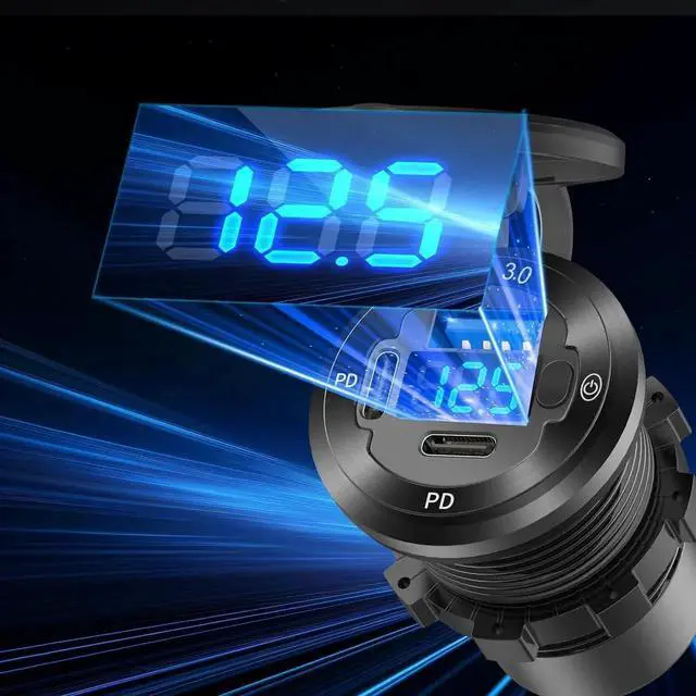 Alt view image 4 of 7 - 12V USB Outlet 3 Port Car Charger Socket 78W Dual PD USB C 30W and Quick Charge3.0 Port Aluminum Charger Waterproof with Voltmeter and Button Switch for Boat Marine Motorcycle RV Truck Golf Cart etc