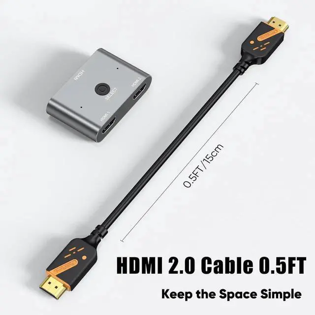 Alt view image 6 of 7 - JAENFONG 4K HDMI Cable 0.5FT 2-Pack 6 Inch High Speed 18Gbps HDMI 2.0 Cord Support 4K@60Hz / 2K@144Hz HDR10 Dolby ARC HDCP 2.2 for TV Monitor PC Laptop HDMI Switch HDMI Splitter KVM Projector