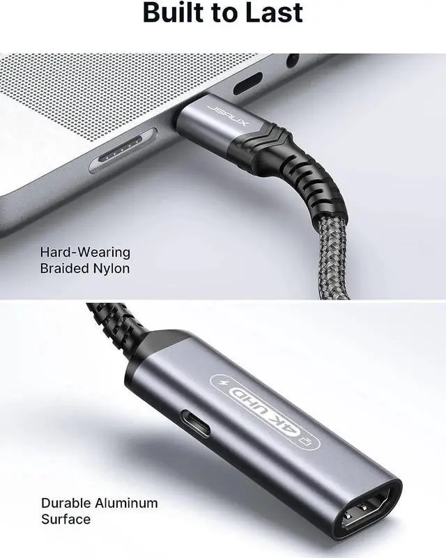 Alt view image 2 of 7 - USB C to HDMI and Charger Adapter | 4K@60Hz 2-IN-1 Type C to HDMI Adapter with PD Fast 100W Compatible with Thunderbolt 3/4 iPhone 16 Pro Max MacBook Pro/Air iPad Galaxy S24 Steam Deck ROG Ally