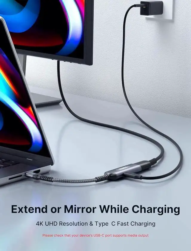 Alt view image 7 of 7 - USB C to HDMI and Charger Adapter | 4K@60Hz 2-IN-1 Type C to HDMI Adapter with PD Fast 100W Compatible with Thunderbolt 3/4 iPhone 16 Pro Max MacBook Pro/Air iPad Galaxy S24 Steam Deck ROG Ally
