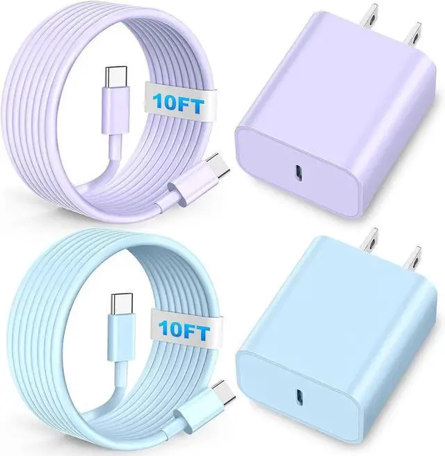 Main image of USB C Fast Charger 2Pack 20W Type C Wall Charger Block and 60W 10FT i Phone Fast Charging Cord Compatible with i Phone 15/16 Pro/Plus/Pro Max/ - Purple Blue