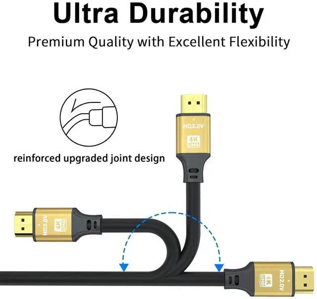 Alt view image 3 of 7 - JAENFONG HDMI Cable 25ft 4K@60Hz 18Gbps High Speed HDMI 2.0 Cord Ultra HD Ethernet Audio Return Video 4K 1080p 3D Arc HDR Compatible with Xbox PS5/PS4 HDTV Laptop ect(Gold)
