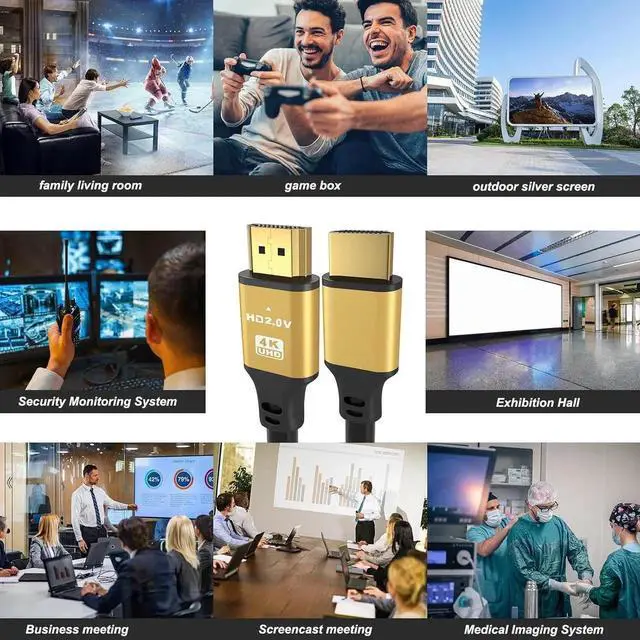 Alt view image 2 of 7 - JAENFONG HDMI Cable 25ft 4K@60Hz 18Gbps High Speed HDMI 2.0 Cord Ultra HD Ethernet Audio Return Video 4K 1080p 3D Arc HDR Compatible with Xbox PS5/PS4 HDTV Laptop ect(Gold)