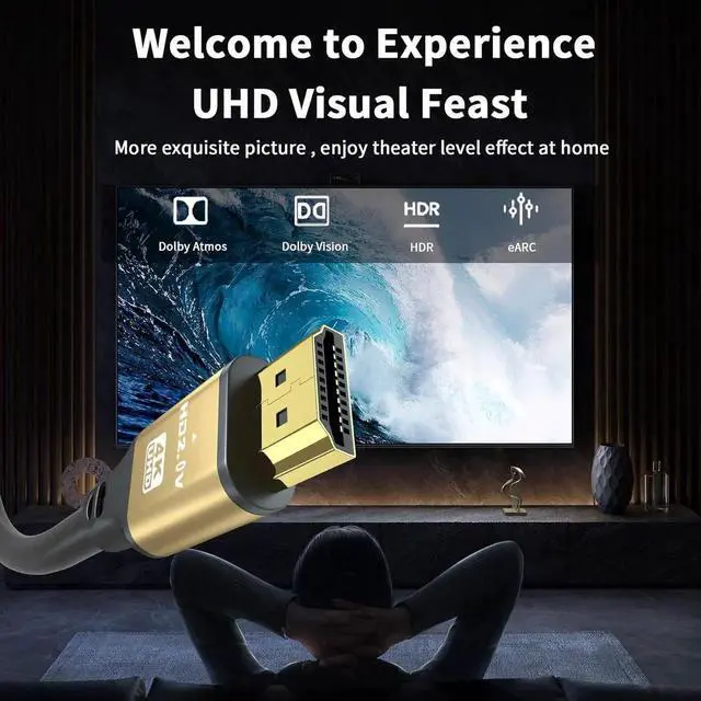 Alt view image 7 of 7 - JAENFONG HDMI Cable 25ft 4K@60Hz 18Gbps High Speed HDMI 2.0 Cord Ultra HD Ethernet Audio Return Video 4K 1080p 3D Arc HDR Compatible with Xbox PS5/PS4 HDTV Laptop ect(Gold)