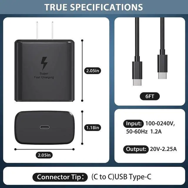 Alt view image 5 of 7 - 2025 New 45W Super Fast Charger USB C Android Phone Charger Fast Charging Replacement for Galaxy S25/S25 Ultra/S25+/S24 Ultra/S24/S24+/S23 Ultra/S23/S22/S20/S21/Note 10 Galaxy Tab 6ft C Cable