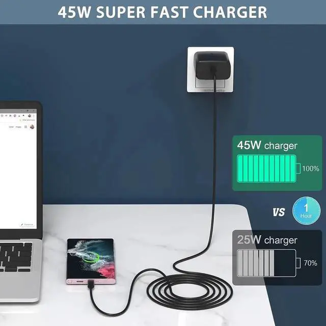 Alt view image 2 of 7 - 2025 New 45W Super Fast Charger USB C Android Phone Charger Fast Charging Replacement for Galaxy S25/S25 Ultra/S25+/S24 Ultra/S24/S24+/S23 Ultra/S23/S22/S20/S21/Note 10 Galaxy Tab 6ft C Cable