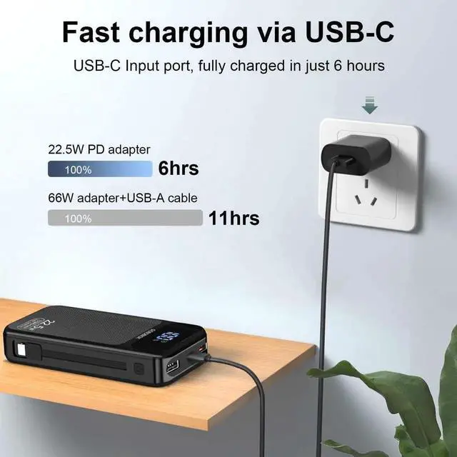 Alt view image 6 of 6 - JAENFONG Power Bank 27000mAh Fast Charging Built-in 2 Cables 22.5W Portable Charger Portable USB C Power Bank Battery Pack with LCD Display Powerbank for Smartphones Tablets and More