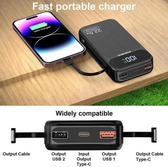Alt view image 5 of 6 - JAENFONG Power Bank 27000mAh Fast Charging Built-in 2 Cables 22.5W Portable Charger Portable USB C Power Bank Battery Pack with LCD Display Powerbank for Smartphones Tablets and More