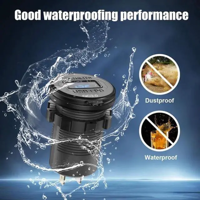 Alt view image 2 of 7 - 12V USB C Outlet Marine USB Charging Port for Car Dual Quick Charge 3.0 & PD 3.0 Car Charger Socket with Button Switch and Voltmeter Cigarette Lighter Replacement DIY Kit for 12V/24V Vehicles