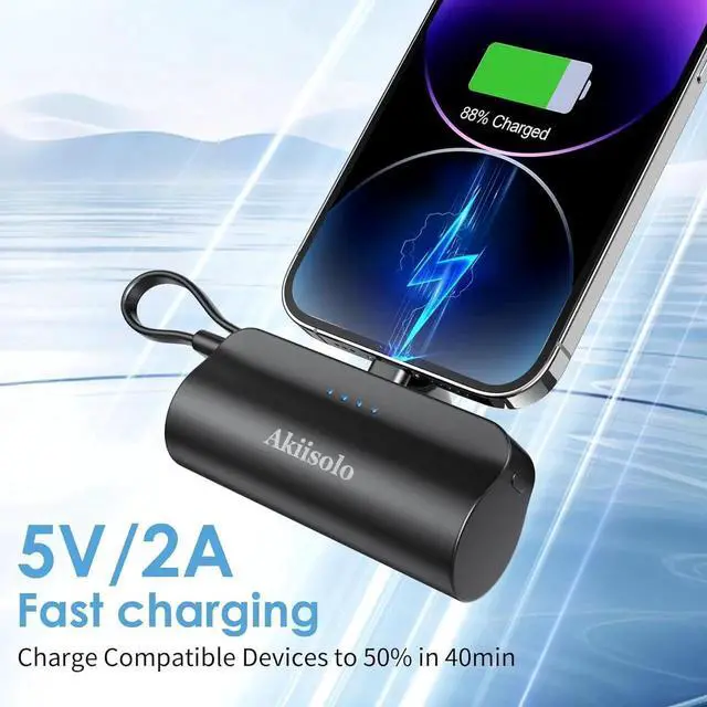 Alt view image 7 of 7 - Portable Charger Power Bank For iPhone With Dual Infterface Real 5000mAh Mini Phone Charger Battery Pack Fast Charging Compatible with iPhone 15/14/14 Pro Max/14 Plus/13/12/11/X/8/7/6 More (Black)