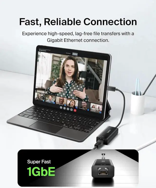 Alt view image 7 of 7 - JAENFONG USB-C to Ethernet Adapter Gigabit Ethernet Port Compatible w/ USB-C Devices USB-C to Ethernet Cable for MacBook Pro & XPS 13 Laptops Ethernet USB-C Hub Ethernet USB-C Adapter - Black