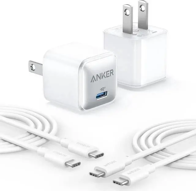 Main image of USB C Charger Block 20W PIQ 3.0 Compact Fast Charging for iPhone 16/15 and More Series Galaxy Pixel 4/3 iPad (2 Pack & 2 Cable)