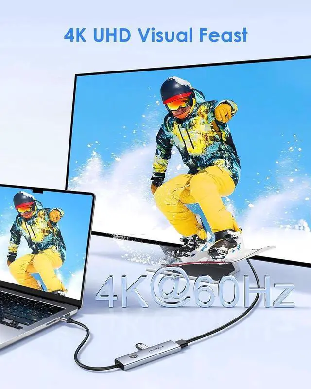 Alt view image 2 of 7 - JAENFONG USB C Multiport Adapter 5-in-1 USB C Hub with HDMI 4K@60Hz USB A 3.0 Type C 3.0 100W PD Charging Multiport USB Adapter with Screen On/Off Button for MacBook and Other Type C Devices