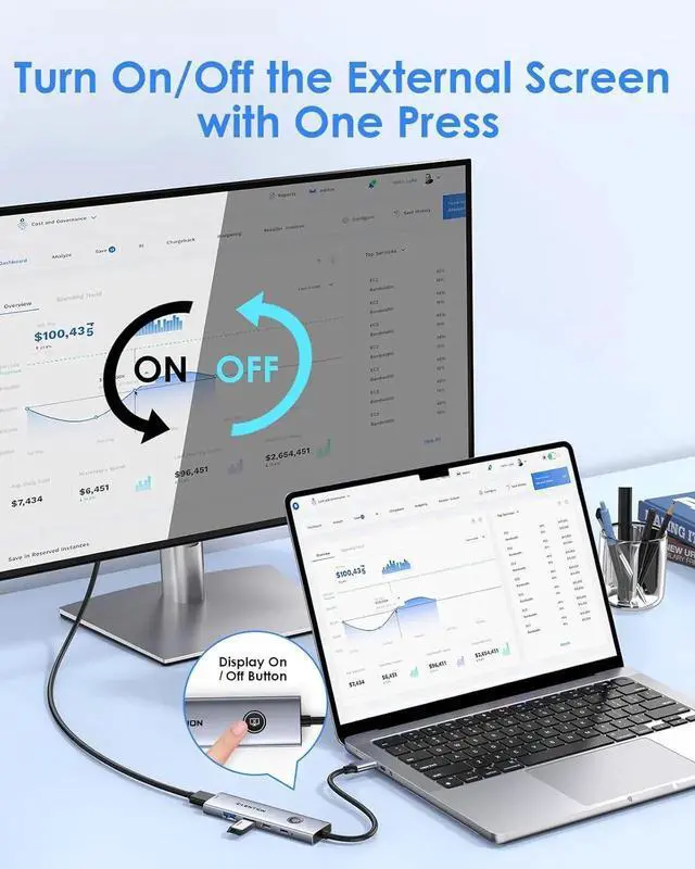 Alt view image 5 of 7 - JAENFONG USB C Multiport Adapter 5-in-1 USB C Hub with HDMI 4K@60Hz USB A 3.0 Type C 3.0 100W PD Charging Multiport USB Adapter with Screen On/Off Button for MacBook and Other Type C Devices