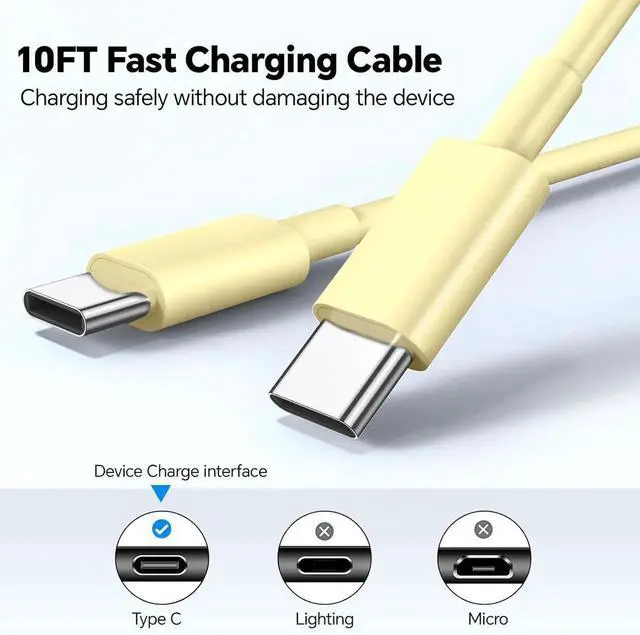 Alt view image 5 of 7 - Phone Chager Fast Charging 60W 10FT USB C Charger Cord and Type C Wall Charger Block Compatible with i Phone 16/16 Plus/16 Pro/16 Pro Max/15/15 Pro/15 Pro Max/15 Plus - Pink and Yellow