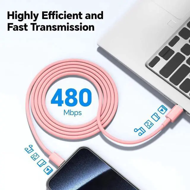 Alt view image 2 of 7 - Phone Chager Fast Charging 60W 10FT USB C Charger Cord and Type C Wall Charger Block Compatible with i Phone 16/16 Plus/16 Pro/16 Pro Max/15/15 Pro/15 Pro Max/15 Plus - Pink and Yellow