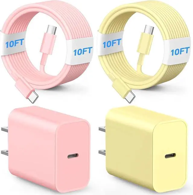 Main image of Phone Chager Fast Charging 60W 10FT USB C Charger Cord and Type C Wall Charger Block Compatible with i Phone 16/16 Plus/16 Pro/16 Pro Max/15/15 Pro/15 Pro Max/15 Plus - Pink and Yellow