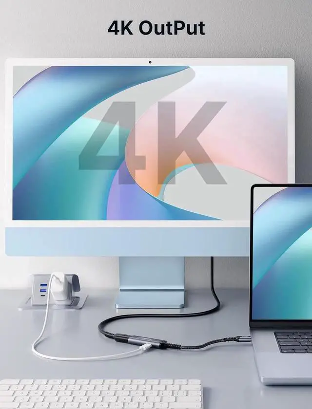 Alt view image 6 of 7 - JAENFONG USB C to HDMI with PD Charger Adapter 2-in-1 Type C to HDMI 4K@30Hz/100W Charging Compatible with iPhone 16 Pro/Pro Max/16/16 Plus/15 Pro Max S24/S23 MacBook Steam Deck ROG Ally