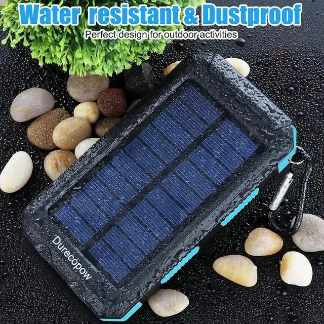 Alt view image 5 of 7 - JAENFONG Solar Charger Power Bank 20000mAh Portable Outdoor Waterproof Solar Battery Charger Camping External Backup Battery Pack USB C Ports Input/Output 2 Led Light Flashlight with Compass (Blue)
