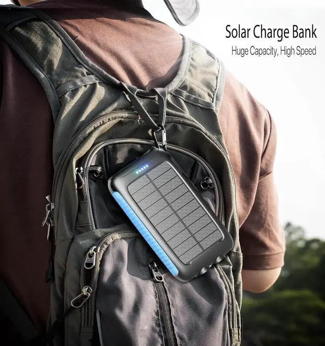 Alt view image 7 of 7 - JAENFONG Solar Charger 20000mAh Portable Solar Power Bank - IPX5 Waterproof with Built-in Solar Panel and LED Flashlight Solar Phone Charger