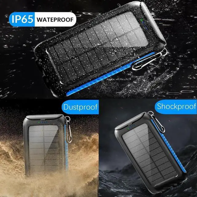 Alt view image 6 of 7 - JAENFONG Solar Charger 20000mAh Portable Solar Power Bank - IPX5 Waterproof with Built-in Solar Panel and LED Flashlight Solar Phone Charger