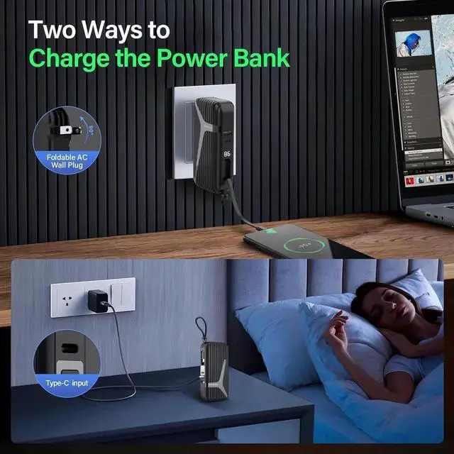 Alt view image 6 of 7 - JAENFONG Portable Charger with Built in Cable and AC Wall Plug 10000 mAh External Battery Power Bank LED Display 4 Outputs 2 Inputs Travel Phone Charger Battery Pack for iPhone 16 15 14 13 iPad