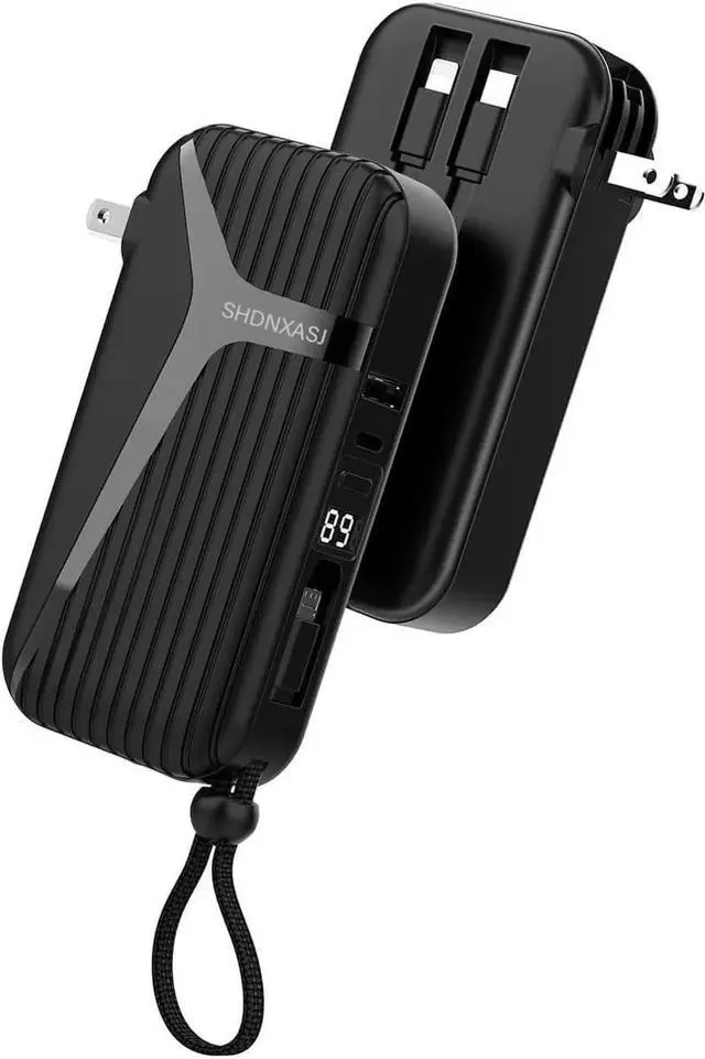 Main image of JAENFONG Portable Charger with Built in Cable and AC Wall Plug 10000 mAh External Battery Power Bank LED Display 4 Outputs 2 Inputs Travel Phone Charger Battery Pack for iPhone 16 15 14 13 iPad