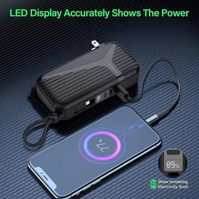 Alt view image 7 of 7 - JAENFONG Portable Charger with Built in Cable and AC Wall Plug 10000 mAh External Battery Power Bank LED Display 4 Outputs 2 Inputs Travel Phone Charger Battery Pack for iPhone 16 15 14 13 iPad