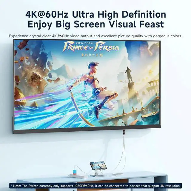 Alt view image 6 of 7 - JAENFONG 4K@60Hz USB C to HDMI Cable Only for Nintendo Switch 2017/OLED/Steam Deck/ROG Ally 2m/6.6FT Portable USB-C to HDMI Cord Replaces Original Switch Dock for TV Screen Mirroring Black