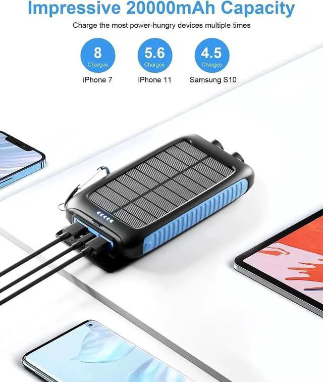 Alt view image 5 of 7 - JAENFONG Power-Bank-Solar-Charger - 20000mAh Power Bank Portable Charger External Battery Pack 5V/3A Type C Input Output Dual Built-in Super Bright Flashlight Carabiner Solar Panel Charging