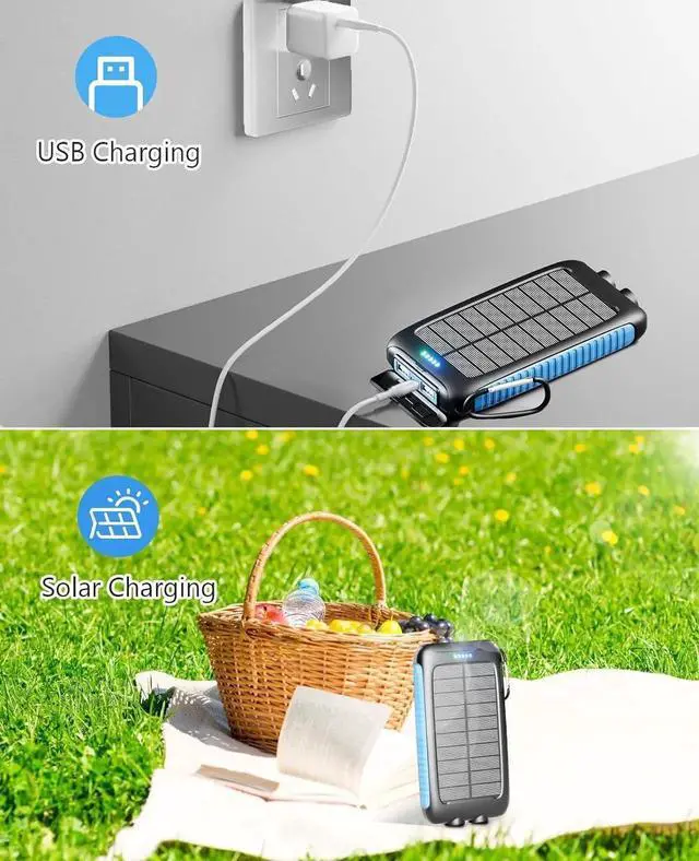 Alt view image 6 of 7 - JAENFONG Power-Bank-Solar-Charger - 20000mAh Power Bank Portable Charger External Battery Pack 5V/3A Type C Input Output Dual Built-in Super Bright Flashlight Carabiner Solar Panel Charging
