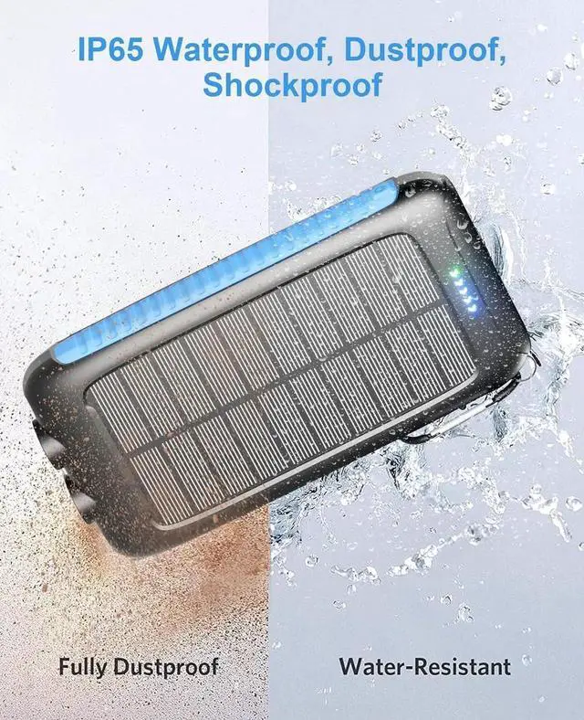 Alt view image 3 of 7 - JAENFONG Power-Bank-Solar-Charger - 20000mAh Power Bank Portable Charger External Battery Pack 5V/3A Type C Input Output Dual Built-in Super Bright Flashlight Carabiner Solar Panel Charging