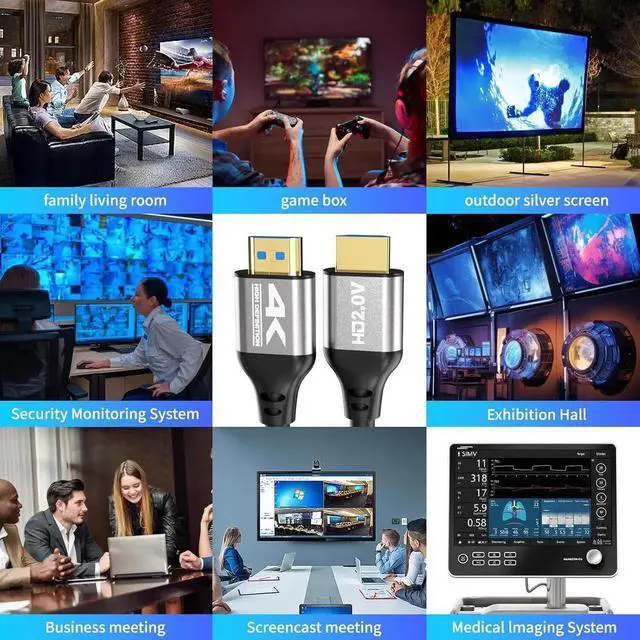 Alt view image 6 of 7 - JAENFONG 4k HDMI Cable 50 FT High Speed HDMI 2.0 Cord Support 4K@60Hz ARC HDR 3D Ethernet Compatible with TV Blu-Ray PS4/5 Projector Soundbar Sky PC Laptop