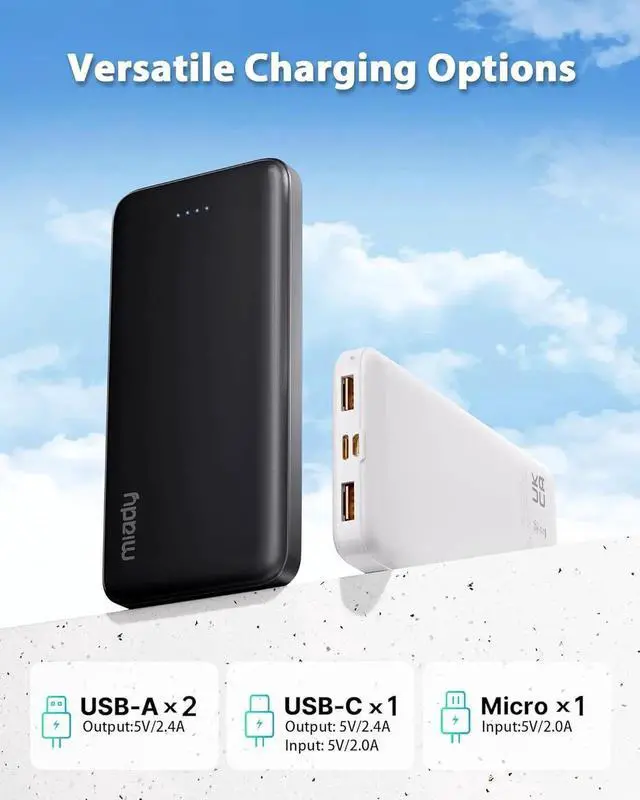 Alt view image 4 of 7 - JAENFONG 2-Pack 10000mAh Dual USB Portable Charger USB-C Fast Charging Power Bank Backup Charger for iPhone 15/14/13 Galaxy S23/22 Pixel and etc