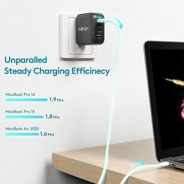 Alt view image 7 of 7 - NEO P3 100W Turbo 4-Ports GaN Wall Charger 3 x USB-C Port Fast Charging Adapter(Max 100W/20W) 1 USB-A (Max 18W). Compatible with MacBook Pro Air iPad Pro iPhone 14 Galaxy S9 and More.