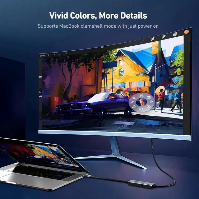 Alt view image 2 of 7 - JAENFONG USB C to HDMI 2.1 Adapter (8K@60Hz 4K@240Hz Aluminum Shell Nylon Braided) Compatible with iPhone 15/16 Pro/Max MacBook Pro/Air 2023 iPad Pro Surface Book 2 More