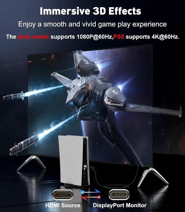 Alt view image 3 of 7 - JAENFONG Active HDMI to DisplayPort Cable 6FT (4K60Hz) Uni-Directional HDMI Source to Display Port Monitor Cable Male to DP Female Compatible PC Graphics Card Laptops PS5