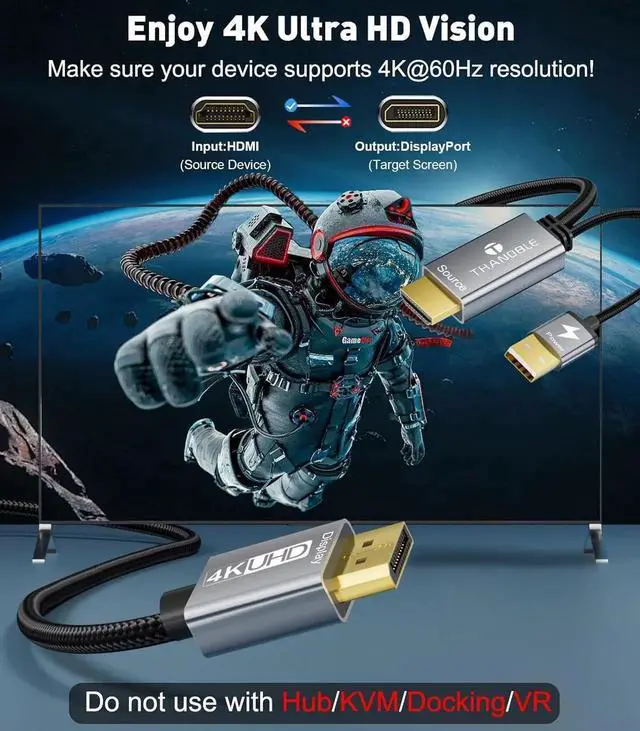 Alt view image 7 of 7 - JAENFONG Active HDMI to DisplayPort Cable 6FT (4K60Hz) Uni-Directional HDMI Source to Display Port Monitor Cable Male to DP Female Compatible PC Graphics Card Laptops PS5