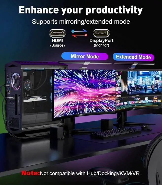 Alt view image 4 of 7 - JAENFONG Active HDMI to DisplayPort Cable 6FT (4K60Hz) Uni-Directional HDMI Source to Display Port Monitor Cable Male to DP Female Compatible PC Graphics Card Laptops PS5