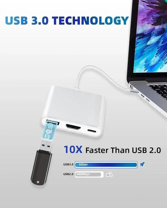 Alt view image 7 of 7 - JAENFONG USB C Hub 4K USB C to HDMI Adapter Multiport AV Converter with 100W PD Output C Port & USBA 3.0 Port Compatible for MacBook Pro/Air iPad Tablets Switch TV Monitor and More